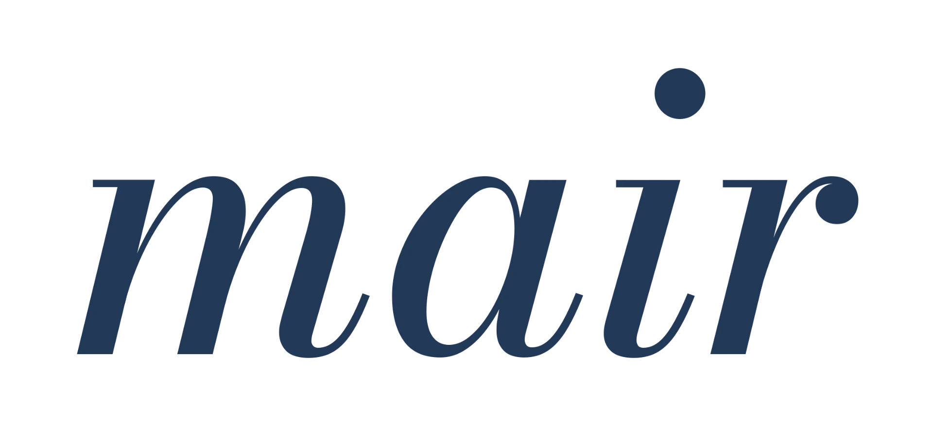 The Mair wordmark, lowercase italic serif lettering in deep navy